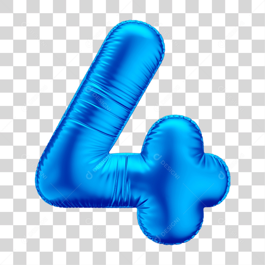 Número 4 Em 3D Formato de Balão Azul Dia dos Pais Novembro Azul Menino Aniversário Fundo Transparente