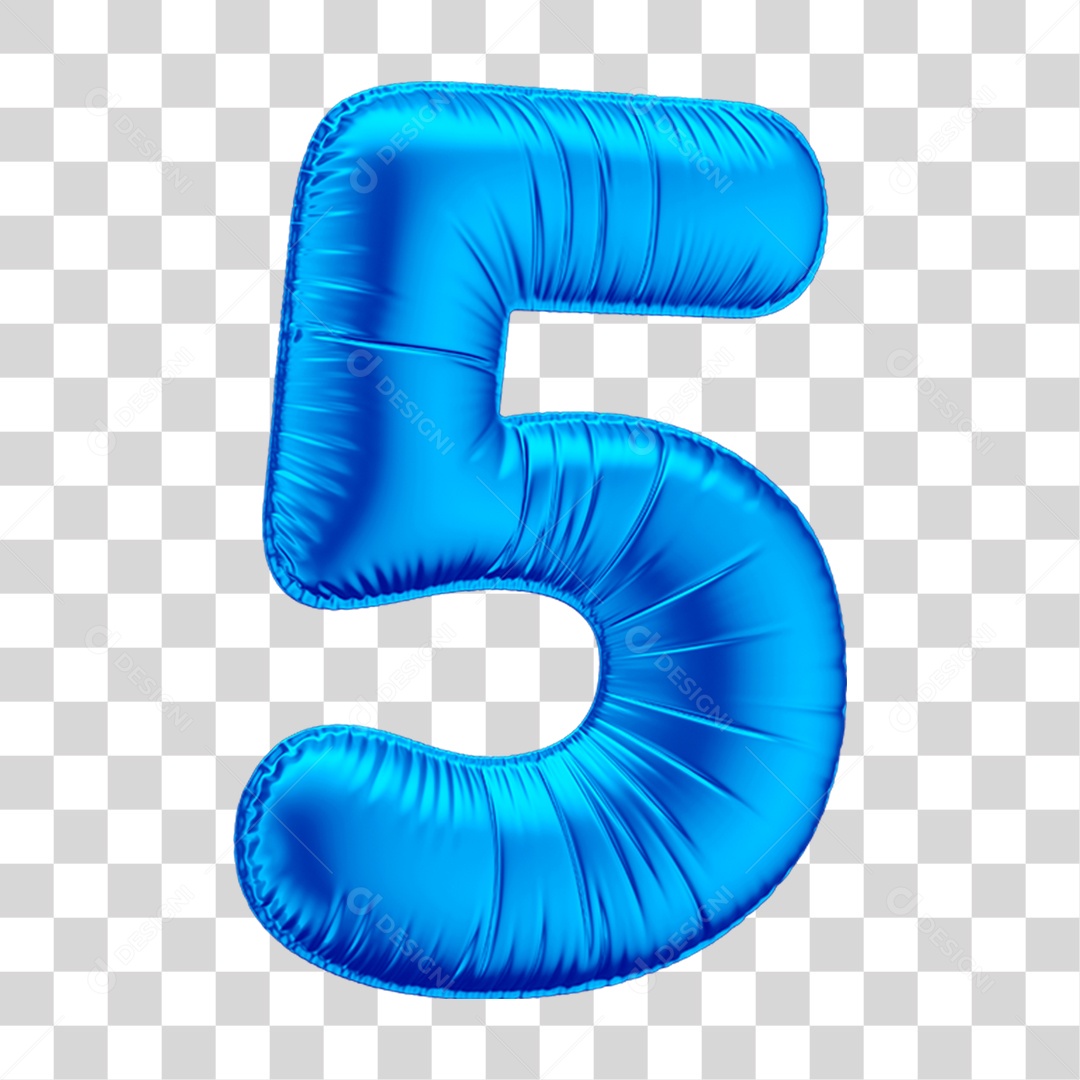 Número 5 Em 3D Formato de Balão Azul Dia dos Pais Novembro Azul Menino Aniversário Fundo Transparente
