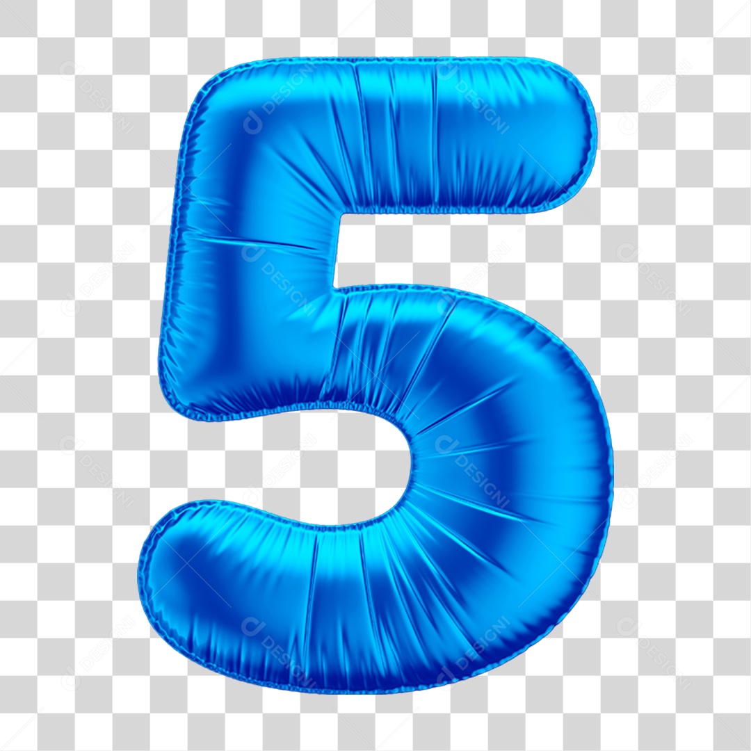 Número 5 Em 3D Formato de Balão Azul Dia dos Pais Novembro Azul Menino Aniversário Fundo Transparente