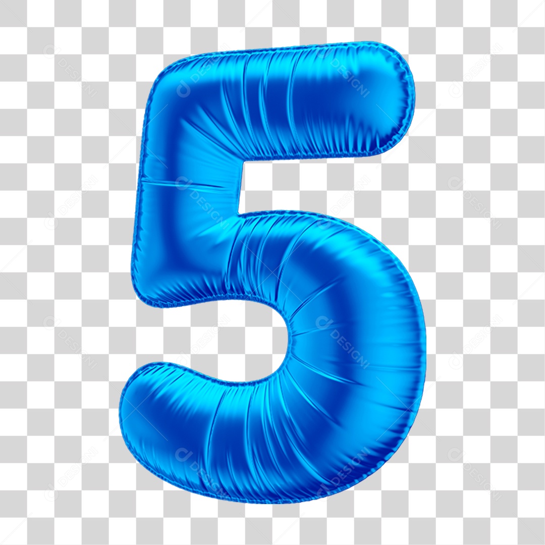 Número 5 Em 3D Formato de Balão Azul Dia dos Pais Novembro Azul Menino Aniversário Fundo Transparente