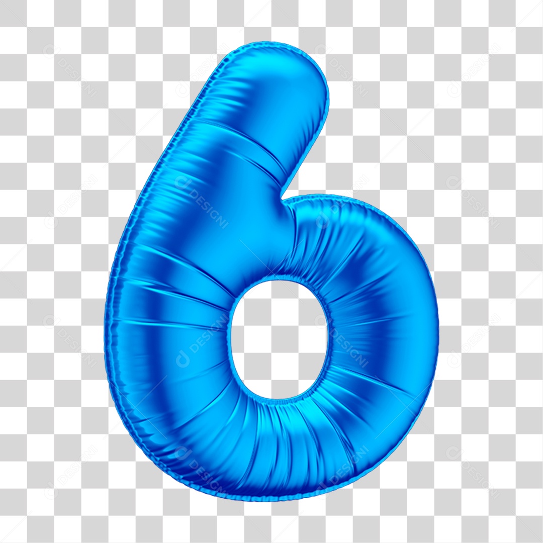 Número 6 Em 3D Formato de Balão Azul Dia dos Pais Novembro Azul Menino Aniversário Fundo Transparente