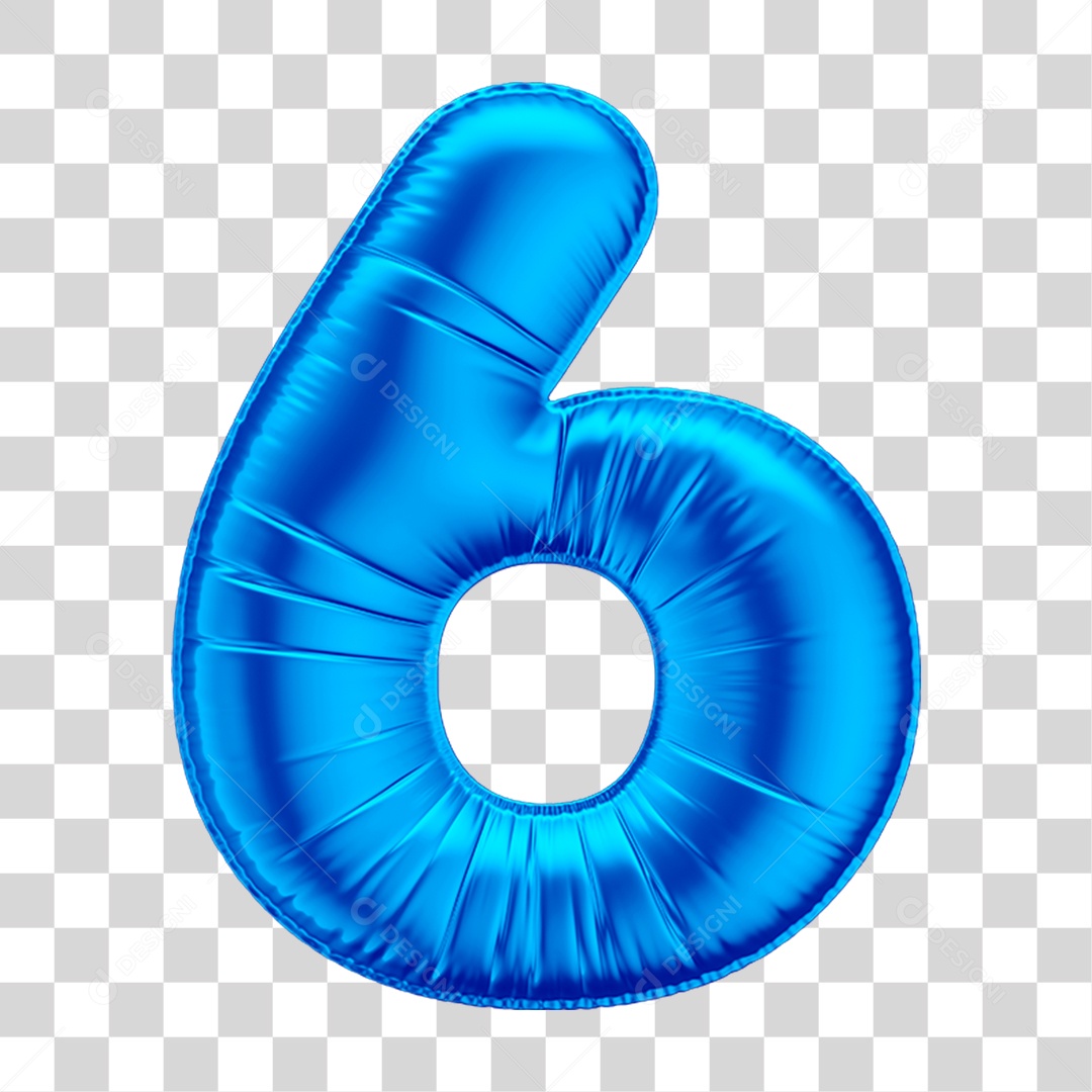 Número 6 Em 3D Formato de Balão Azul Dia dos Pais Novembro Azul Menino Aniversário Fundo Transparente