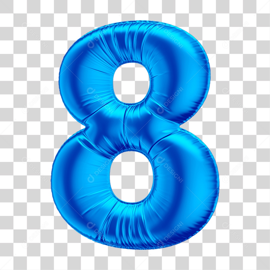 Número 8 Em 3D Formato de Balão Azul Dia dos Pais Novembro Azul Menino Aniversário Fundo Transparente