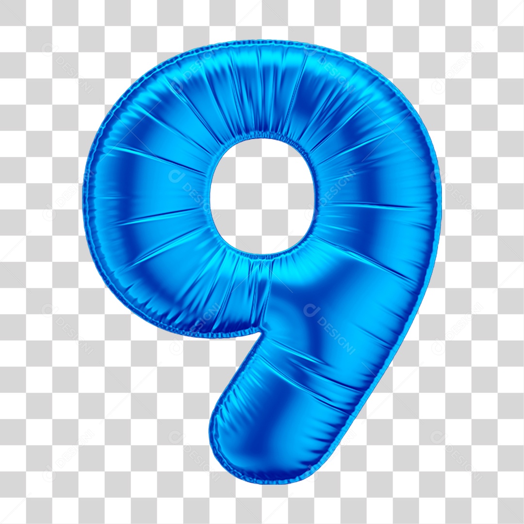 Número 9 Em 3D Formato de Balão Azul Dia dos Pais Novembro Azul Menino Aniversário Fundo Transparente