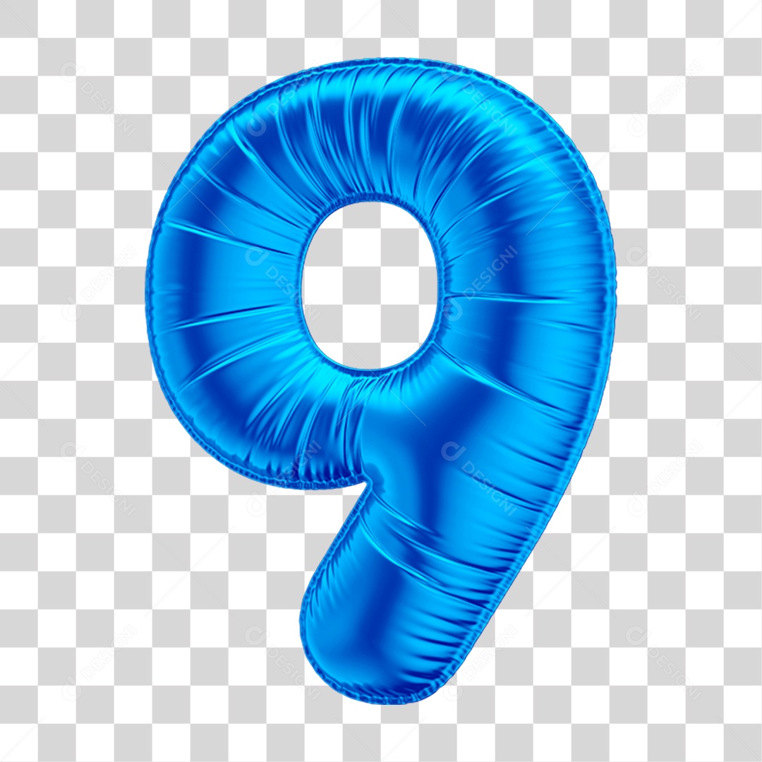Número 9 Em 3D Formato de Balão Azul Dia dos Pais Novembro Azul Menino Aniversário Fundo Transparente