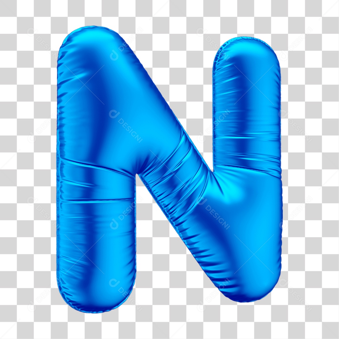 Alfabeto Letra N Em 3D Formato de Balão Azul Dia dos Pais Novembro Azul Menino Aniversário Fundo Transparente