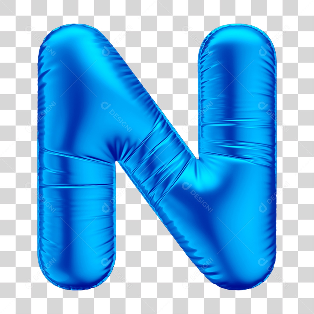 Alfabeto Letra N Em 3D Formato de Balão Azul Dia dos Pais Novembro Azul Menino Aniversário Fundo Transparente