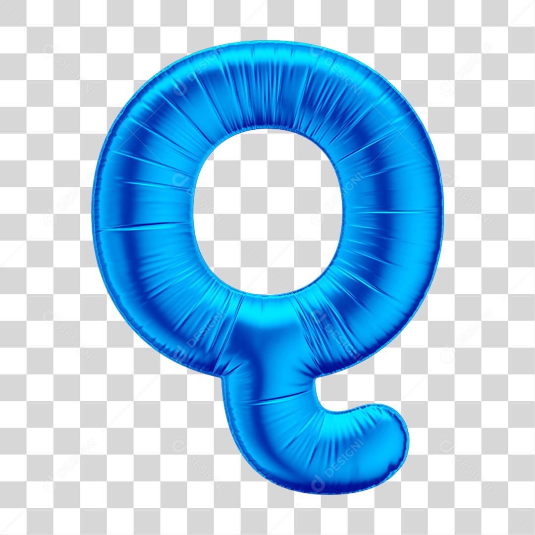 Alfabeto Letra Q Em 3D Formato de Balão Azul Dia dos Pais Novembro Azul Menino Aniversário Fundo Transparente