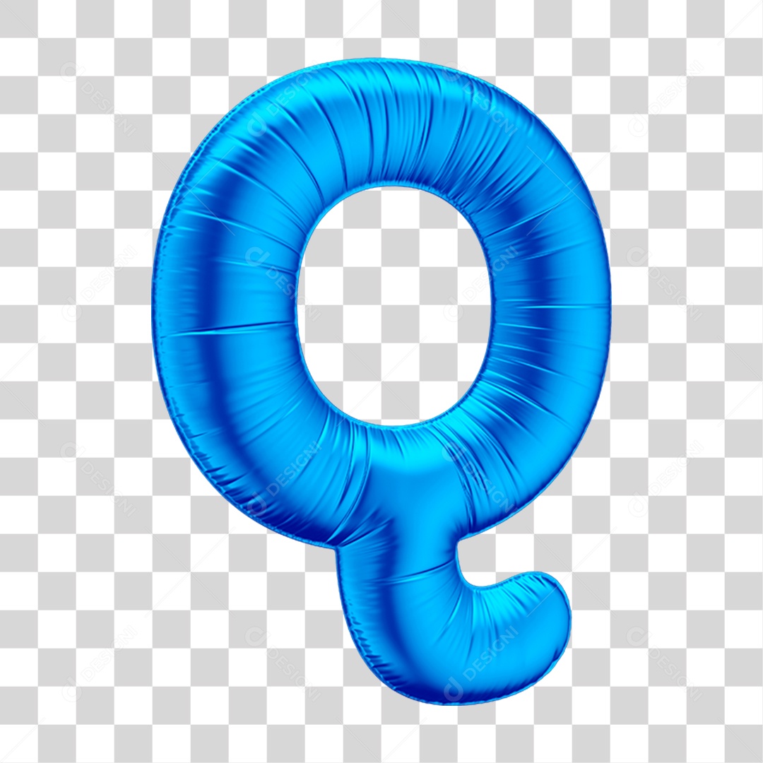 Alfabeto Letra Q Em 3D Formato de Balão Azul Dia dos Pais Novembro Azul Menino Aniversário Fundo Transparente