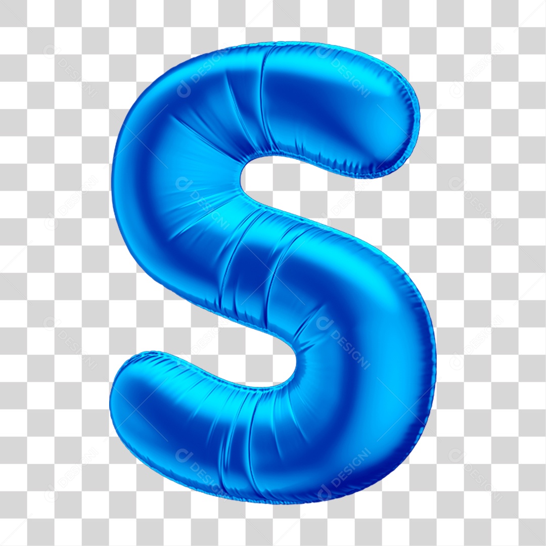 Alfabeto Letra S Em 3D Formato de Balão Azul Dia dos Pais Novembro Azul Menino Aniversário Fundo Transparente