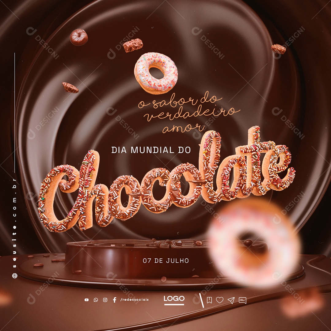 Dia Mundial do Chocolate 07 de Julho o Sabor do Verdadeiro Amor Social Media PSD Editável