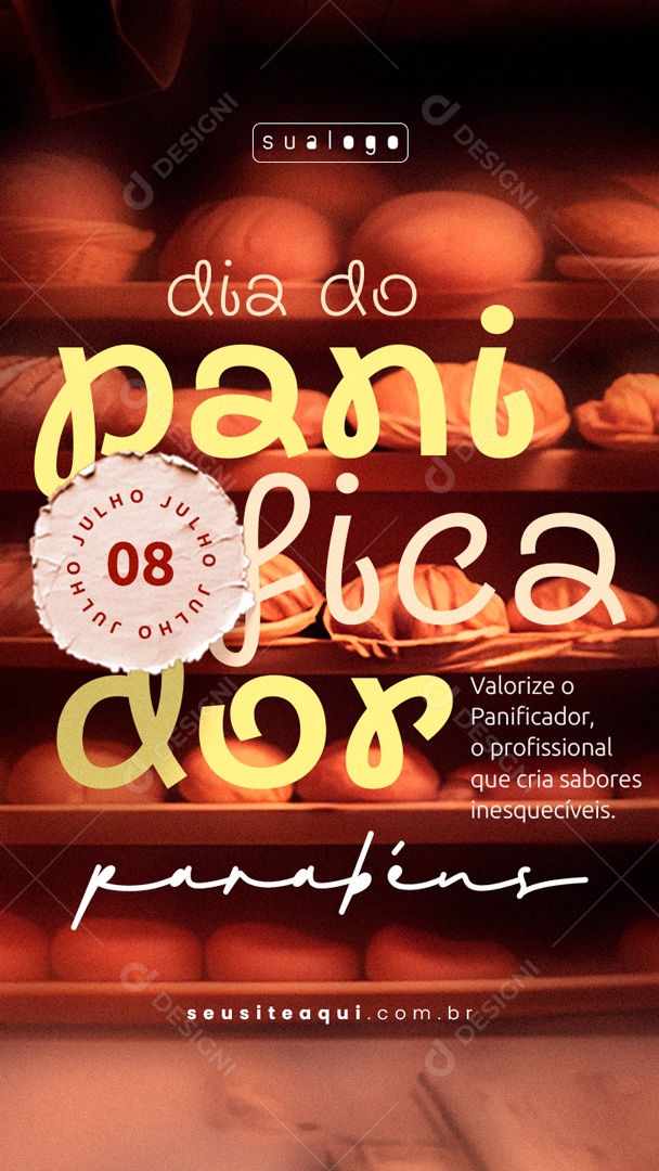 Story Dia do Panificador 08 de Julho Parabéns Social Media PSD Editável