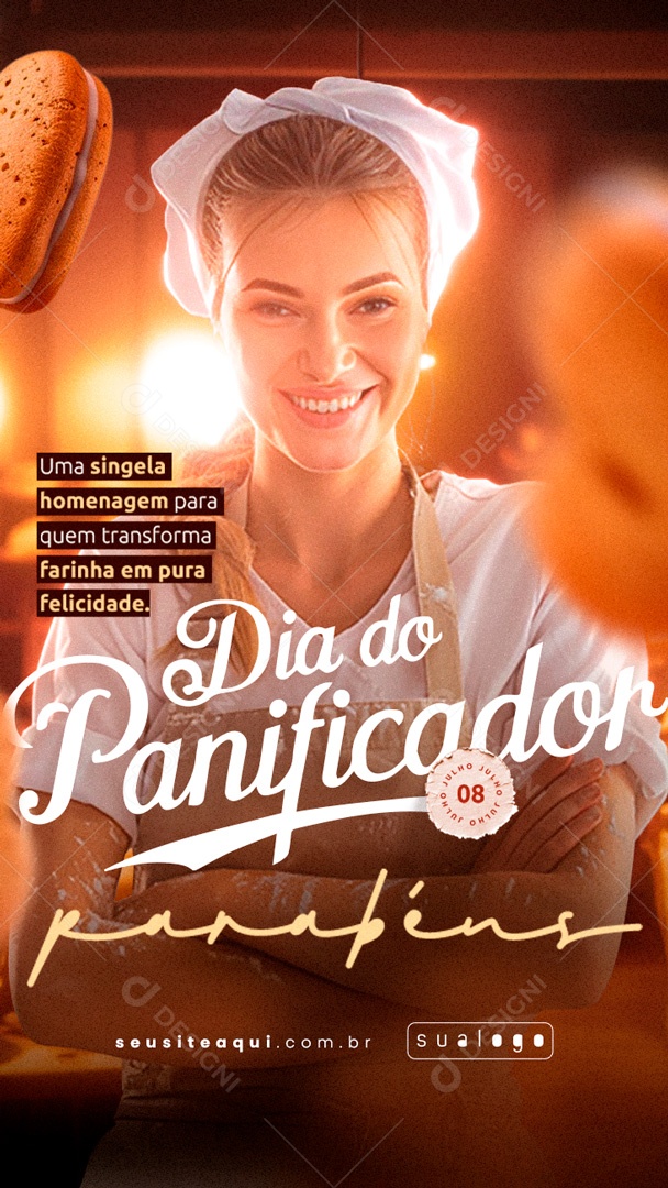 Story Dia do Panificador 08 de Julho Transforma Farinha em Pura Felicidade Social Media PSD Editável
