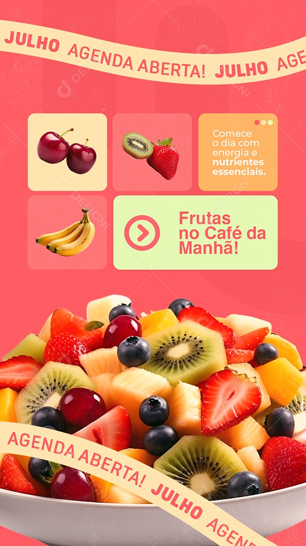 Story Frutas no Café da Manhã Comece o Dia com Energia Social Media PSD Editável