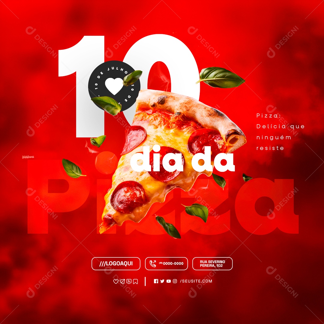 Dia da Pizza 10 de Julho Delícia que Ninguém Resiste Social Media PSD Editável