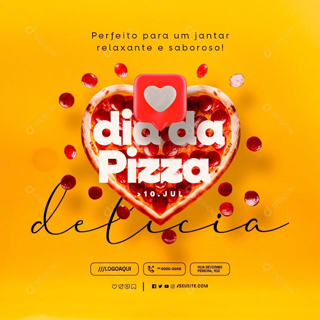 Dia da Pizza 10 de Julho Perfeito para um Jantar Relaxante Social Media PSD Editável