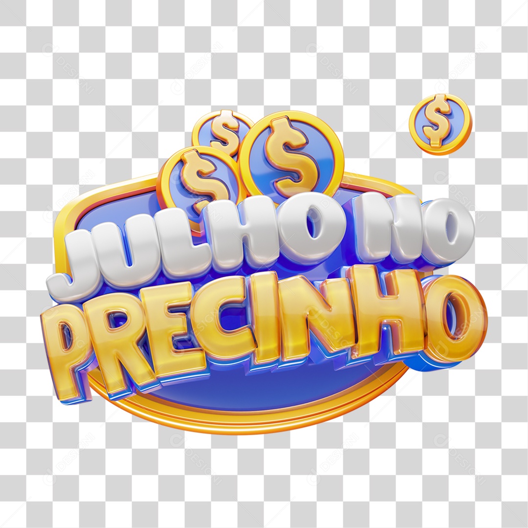 Selo 3D Julho no Precinho Para Composição PNG