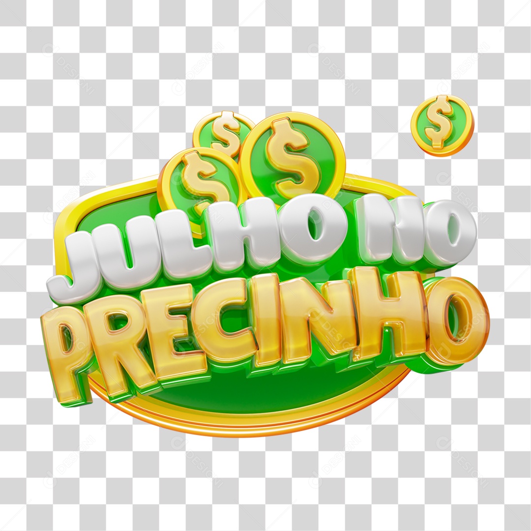 Selo 3D Julho no Precinho Para Composição PNG