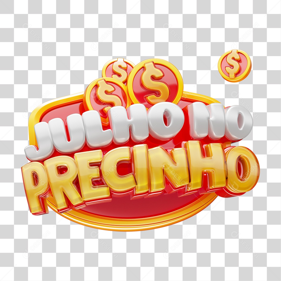 Selo 3D Julho no Precinho Para Composição PNG