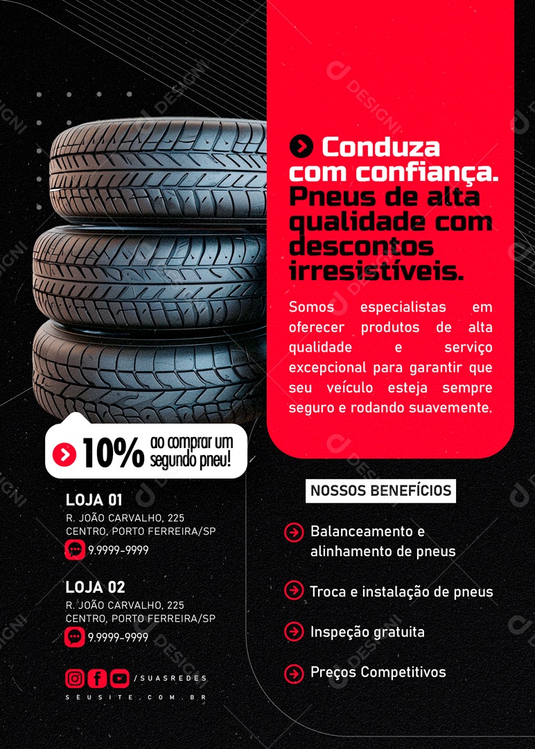 Conduza com Confiança Pneus de Altas Qualidades Social Media PSD Editável