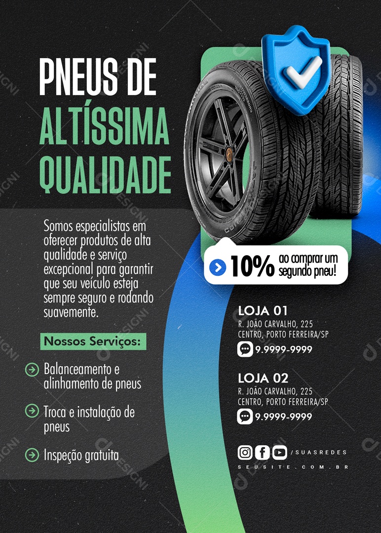 Pneus de Altíssima Qualidade Social Media PSD Editável