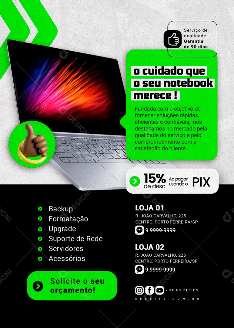 O Cuidado que o seu Notebook Merece Social Media PSD Editável