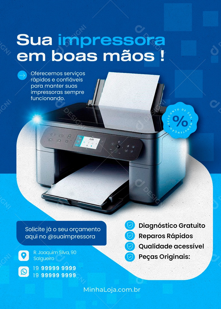 Sua Impressora em Boas Mãos Socia Media PSD Editável