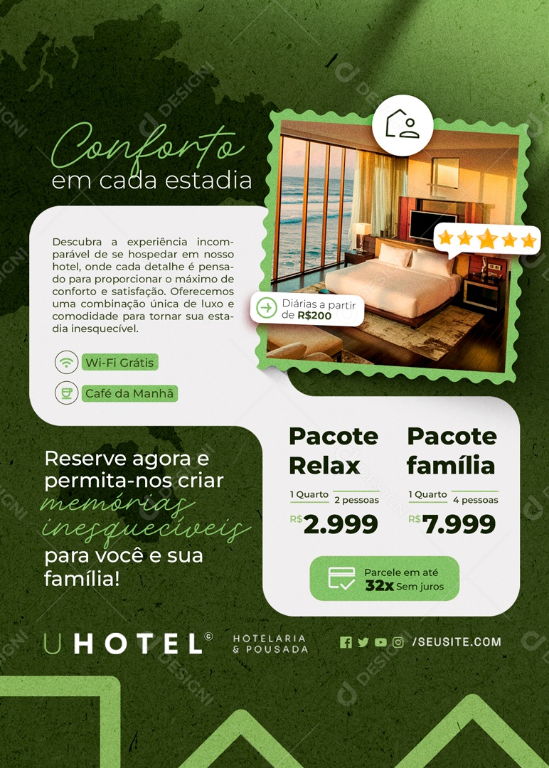 Pousada Conforto em Cada Estadia Social Media PSD Editável