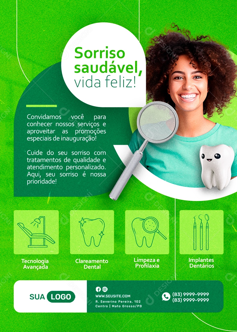 Sorriso Saúdavel Vida Feliz Tratamento de Qualidade Social Media PSD Editável