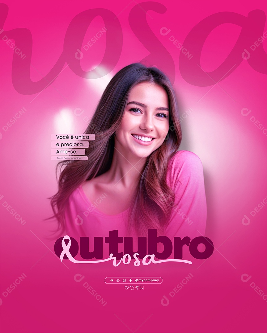 Outubro Rosa Você é Única e Preciosa Social Media PSD Editável