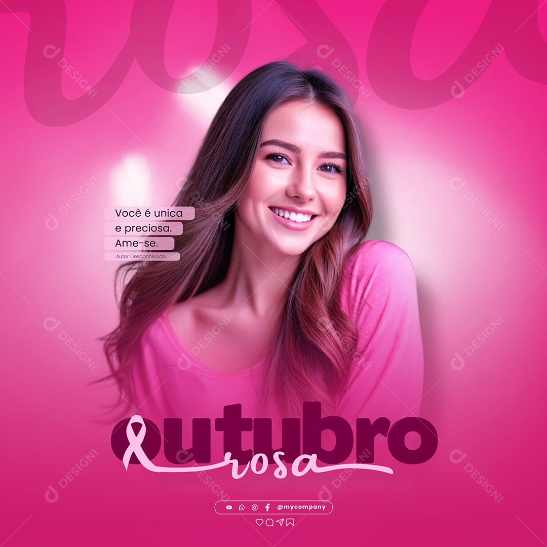 Feed Outubro Rosa Você é Única e Preciosa Social Media PSD Editável