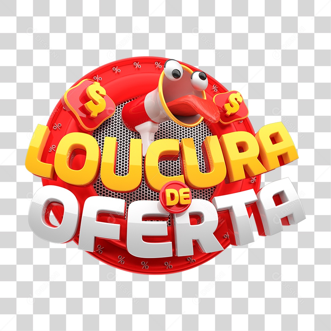 Selo 3D Loucura de Oferta PNG Transparente