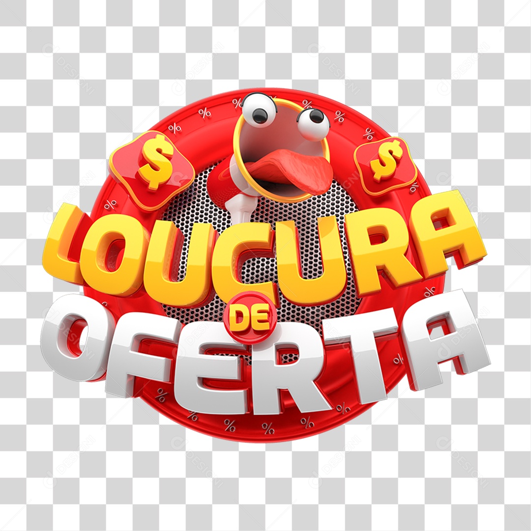 Selo 3D Loucura de Oferta PNG Transparente