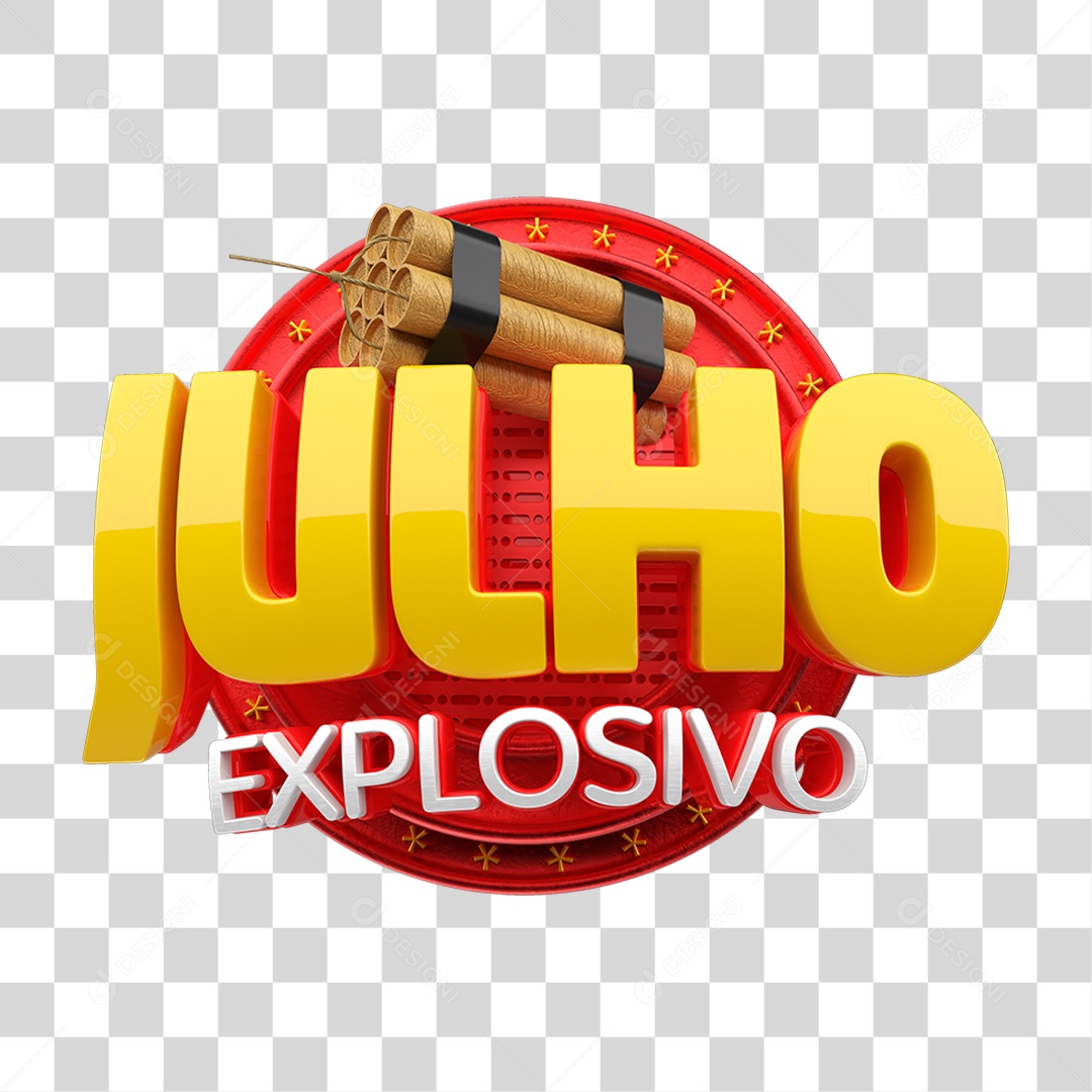 Selo 3D Julho Explosivo PNG Transparente