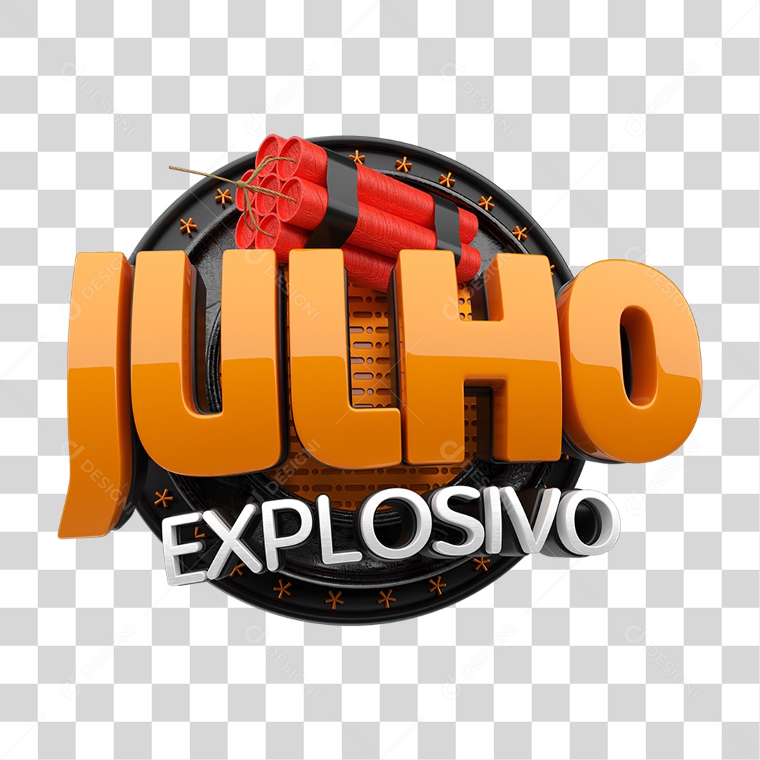 Selo 3D Julho Explosivo PNG Transparente