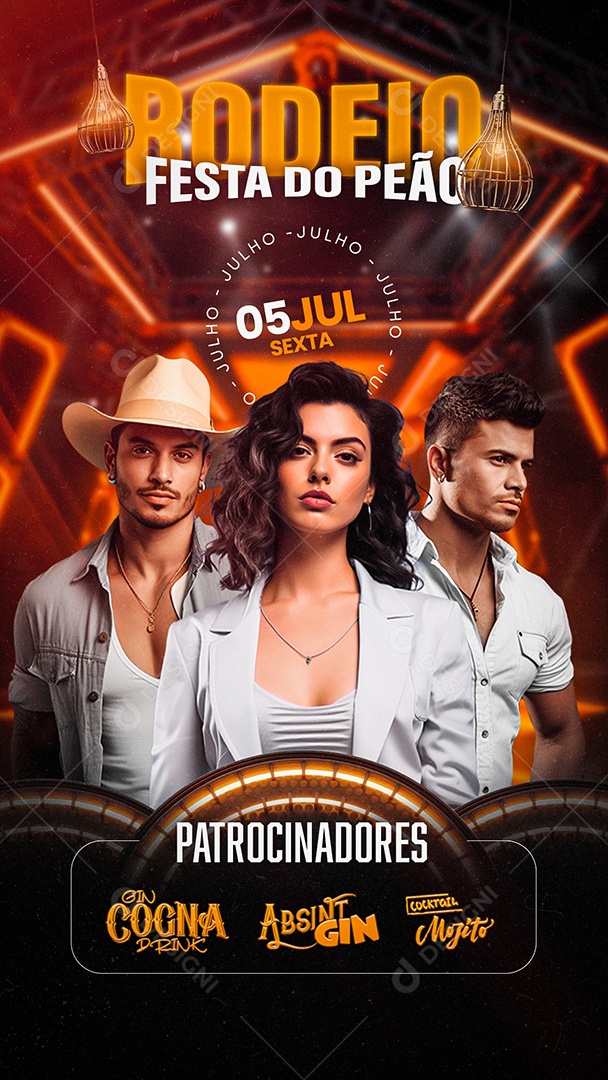 Flyer Story Rodeio Festa do Peão Artistas Social Media PSD Editável