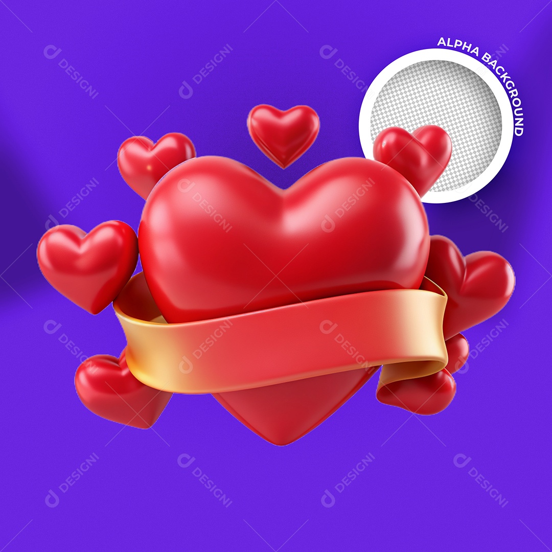 Coração Vermelho Com Faixa Elemento 3D Para Composição PSD