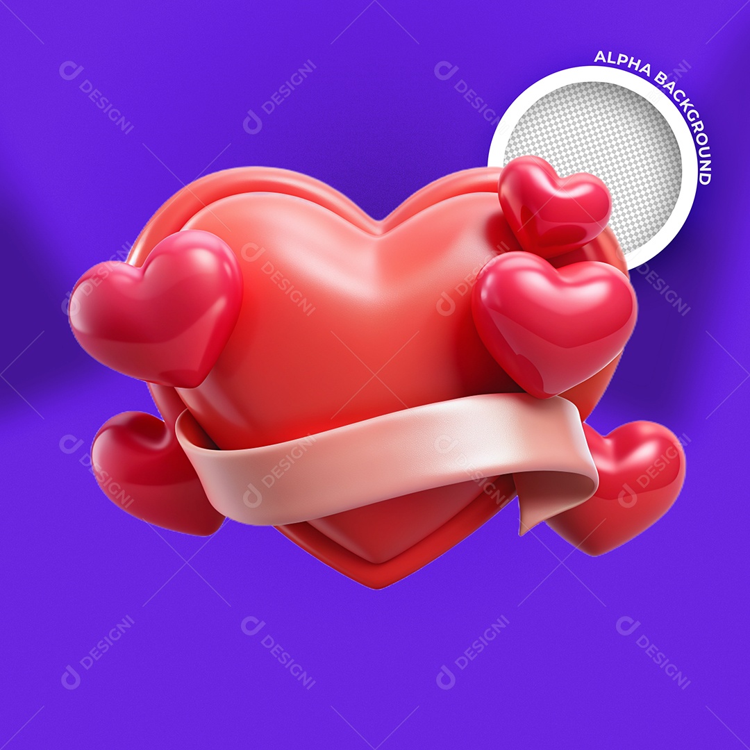 Coração Vermelho Com Faixa Elemento 3D Para Composição PSD