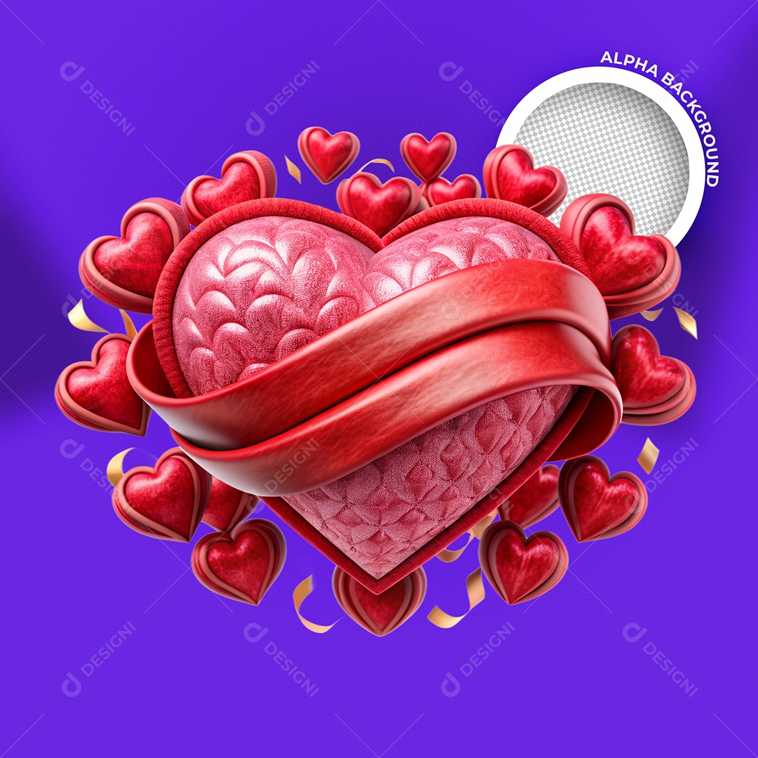 Coração Vermelho Com Faixa Elemento 3D Para Composição PSD