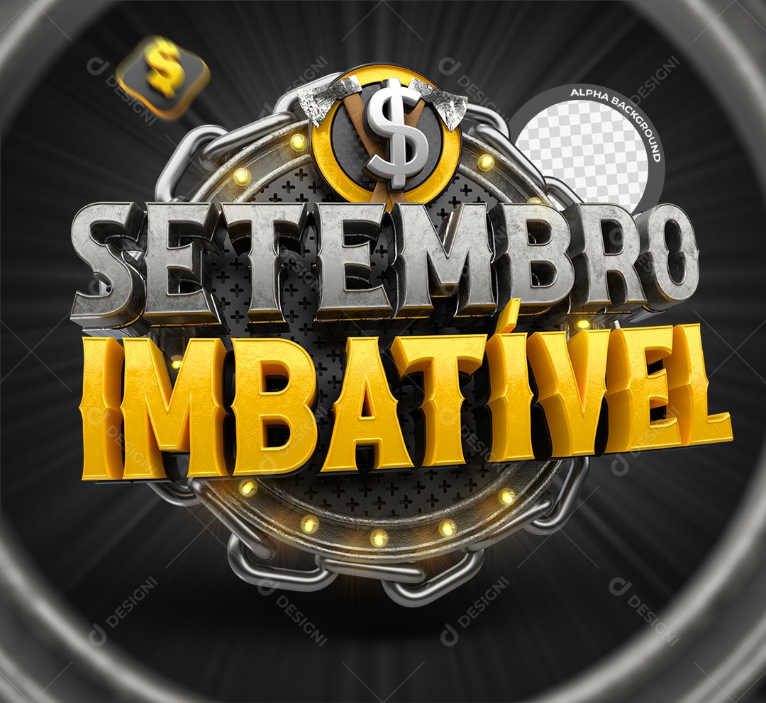 Setembro Imbatível Selo 3D Preto e Amarelo para Composição PSD