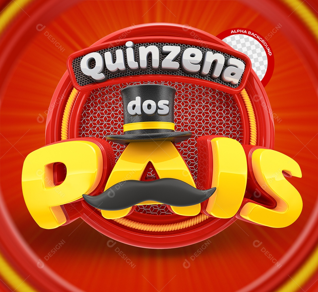 Quinzena dos Pais Selo 3D Preto Branco e Amarelo para Composição PSD