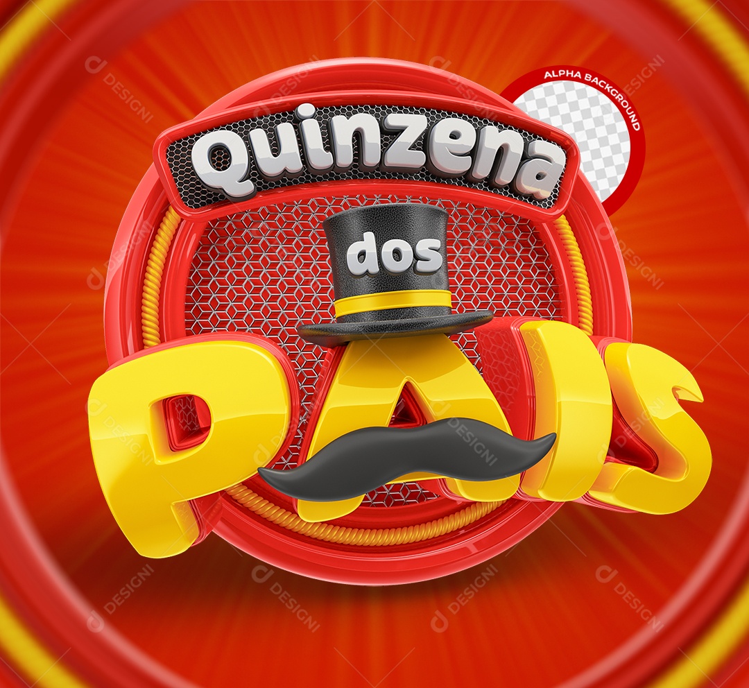 Quinzena dos Pais Selo 3D Branco e Amarelo para Composição PSD