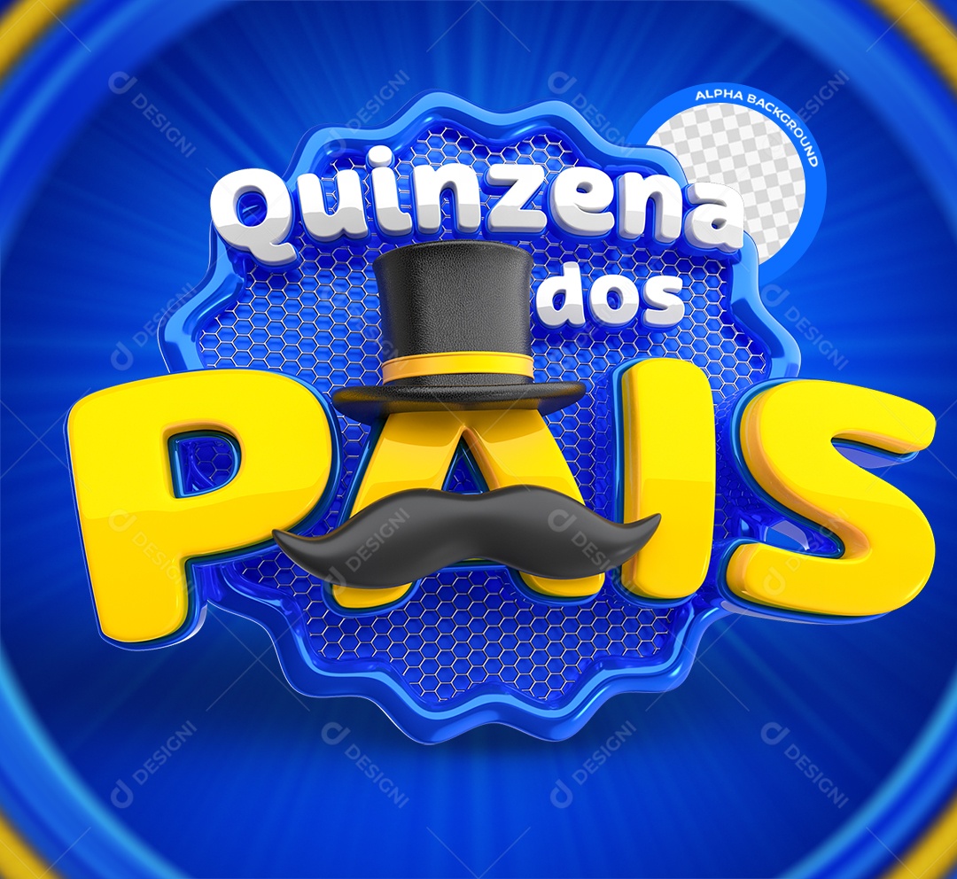 Quinzena dos Pais Selo 3D Branco e Azul para Composição PSD