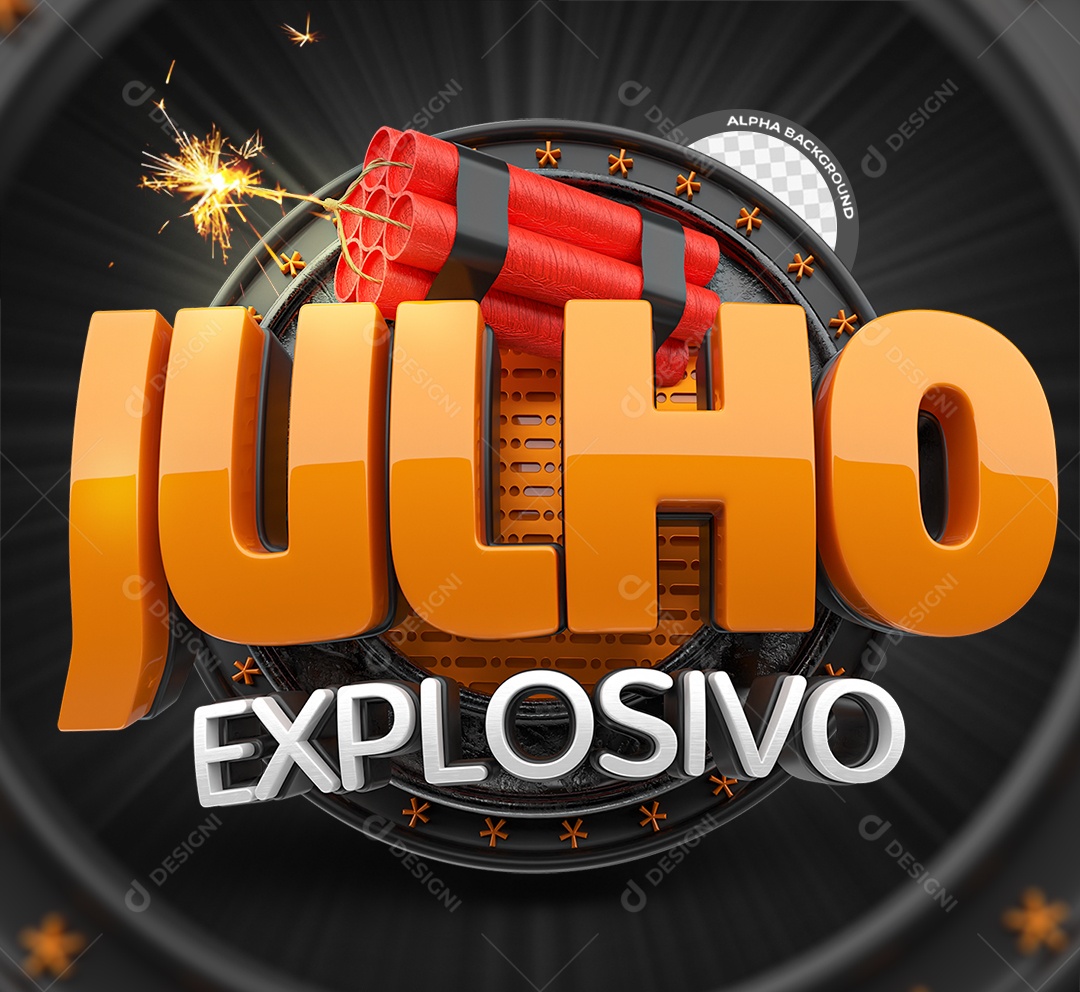 Julho Explosivo Selo 3D Vermelho Laranja e Branco para Composição PSD