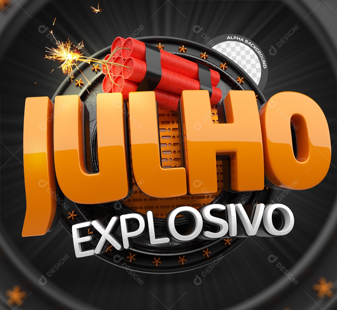 Julho Explosivo Selo 3D Laranja e Branco para Composição PSD