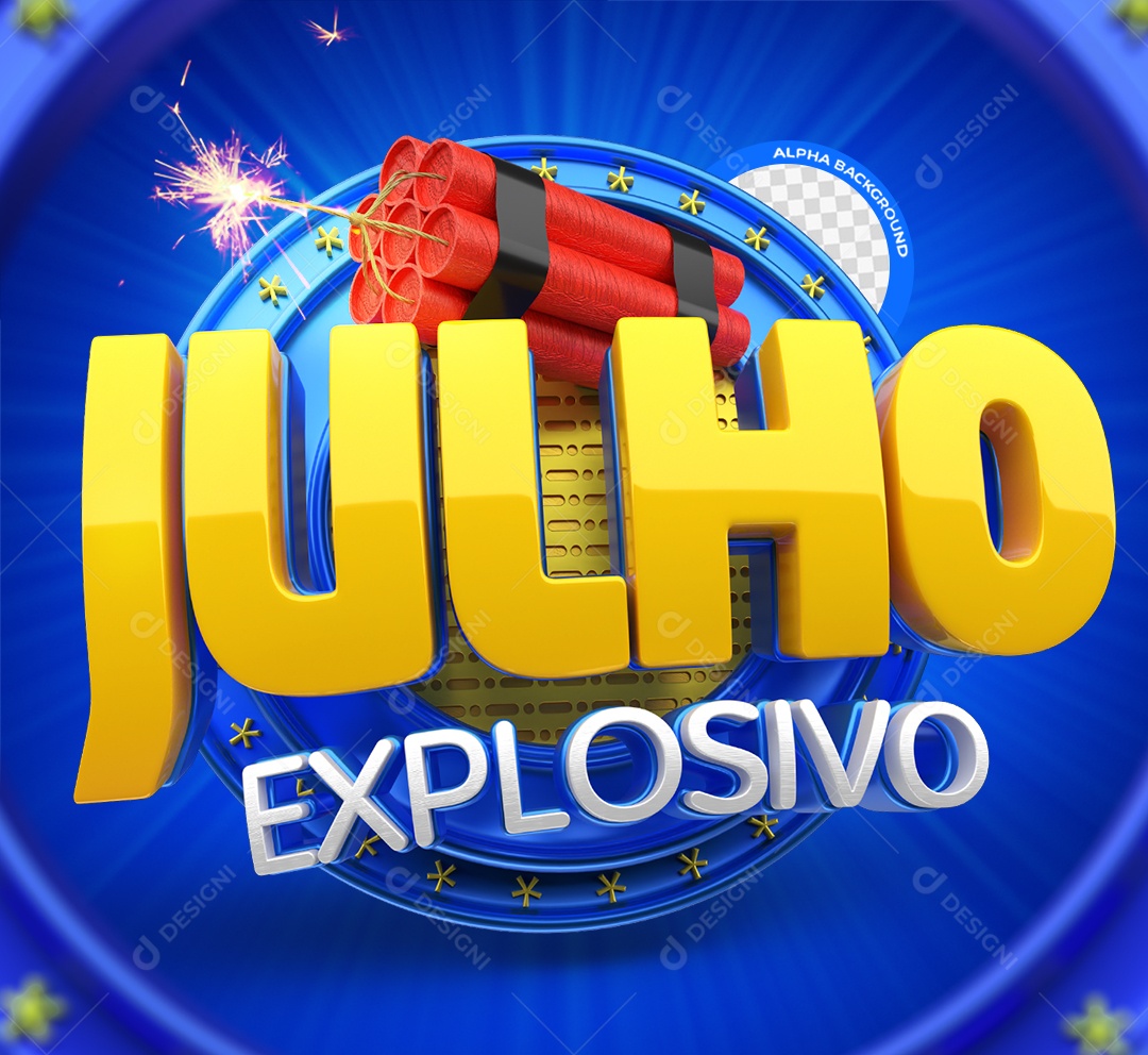 Julho Explosivo Selo 3D Amarelo e Branco para Composição PSD