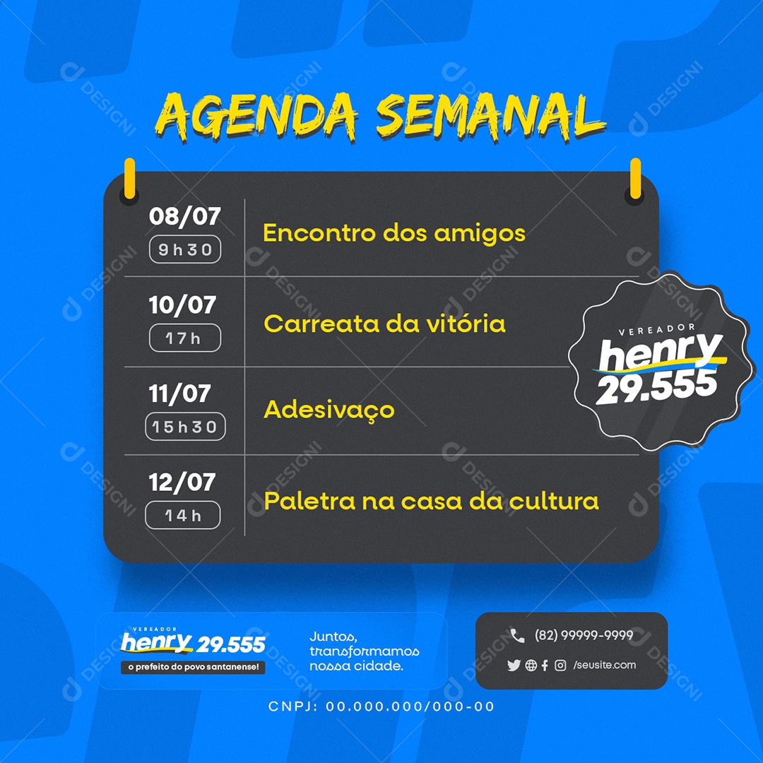 Política Agenda Semanal Social Media PSD Editável