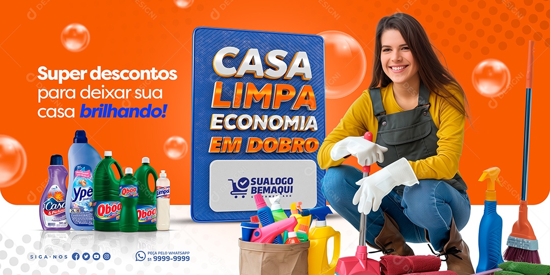 Banner Casa Limpa Economia Em Dobro Social Media PSD Editável