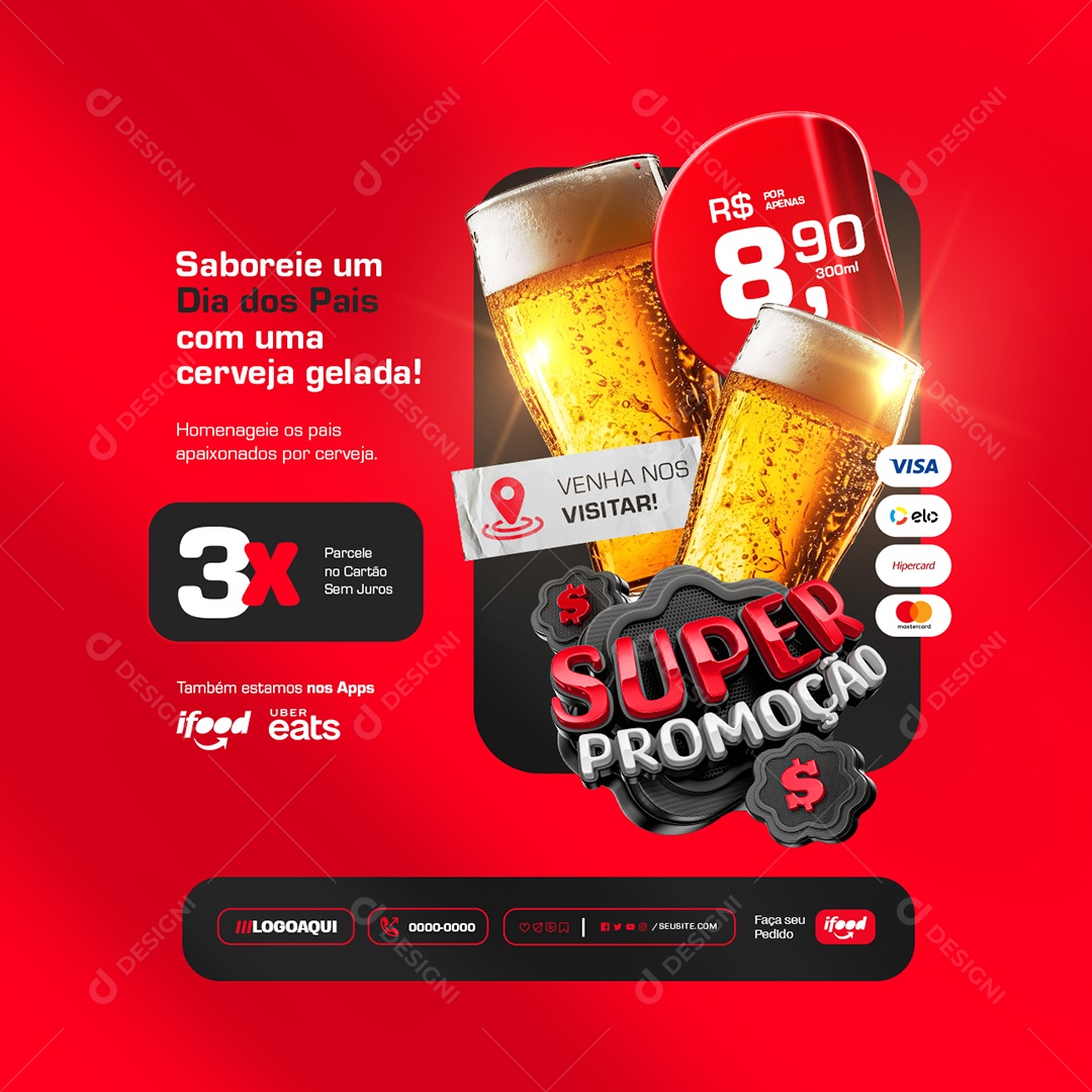 Super Promoção Saboreis Cerveja Gelada Social Media PSD Editável