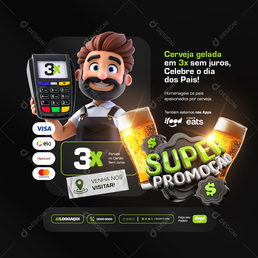 Super Promoção Cerveja Gelada em 3X sem Juros Social Media PSD Editável